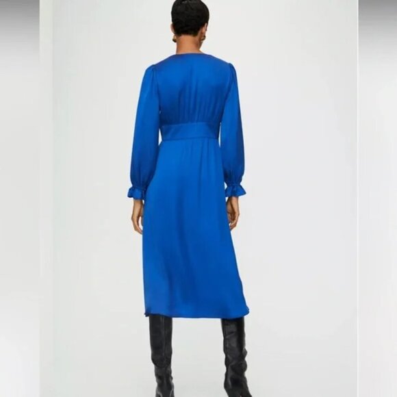 Aritzia Wilfred Maxine Midi Dress Satin Navy Blue Size Small - Picture 3 of 9